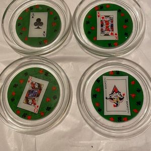 Vintage 4 Glass Card Coasters In Excellent